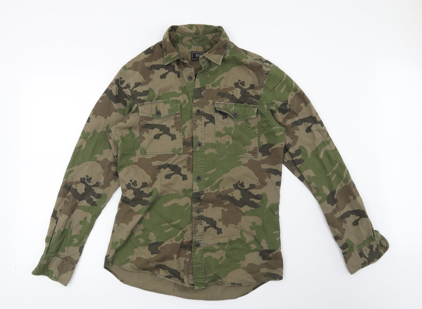 F&F Mens Green Camouflage   Button-Up Size S
