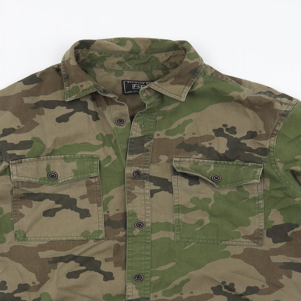 F&F Mens Green Camouflage   Button-Up Size S
