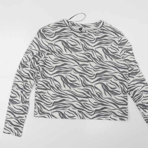 H&M Womens White Animal Print  Pullover Jumper Size M