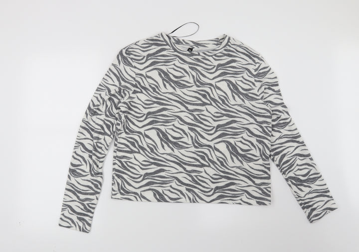 H&M Womens White Animal Print Pullover Jumper Size M