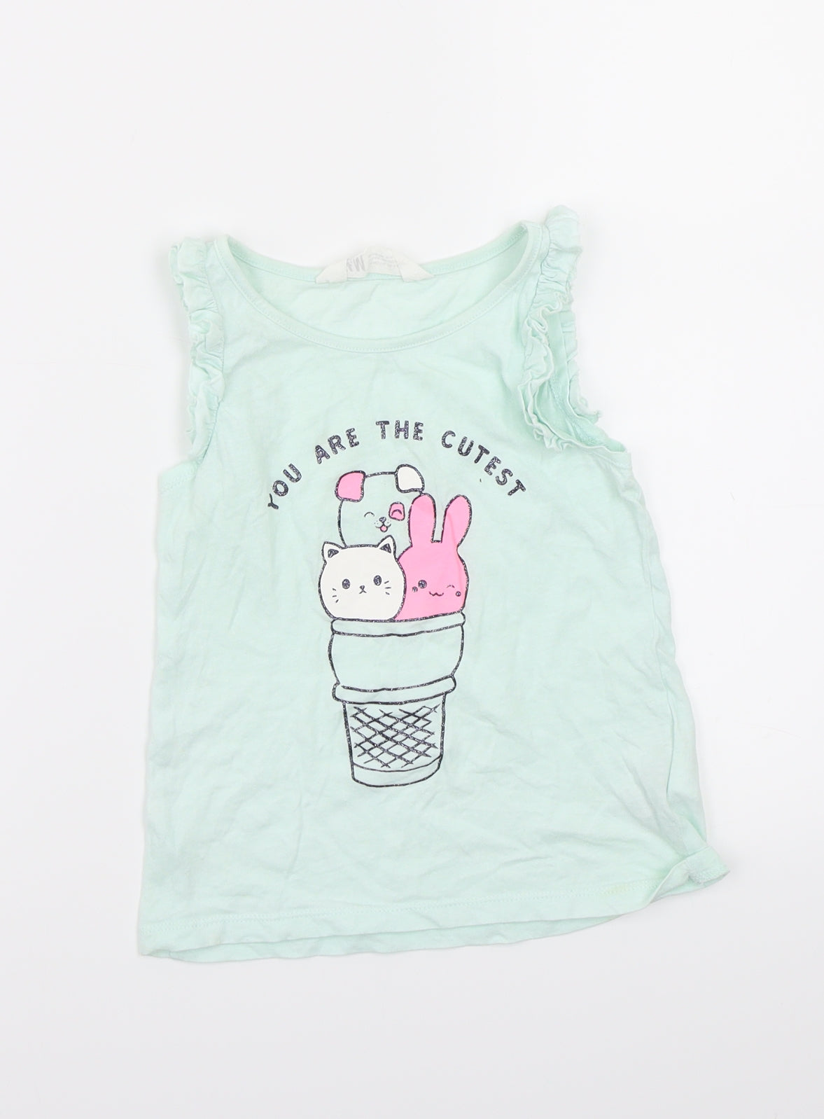 H&M Girls Green Batik  Basic T-Shirt Size 5 Years