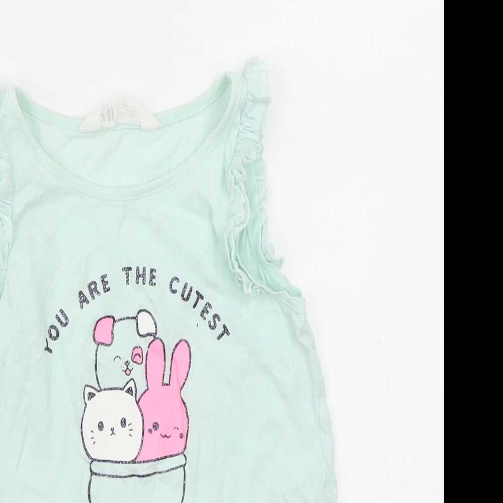 H&M Girls Green Batik  Basic T-Shirt Size 5 Years