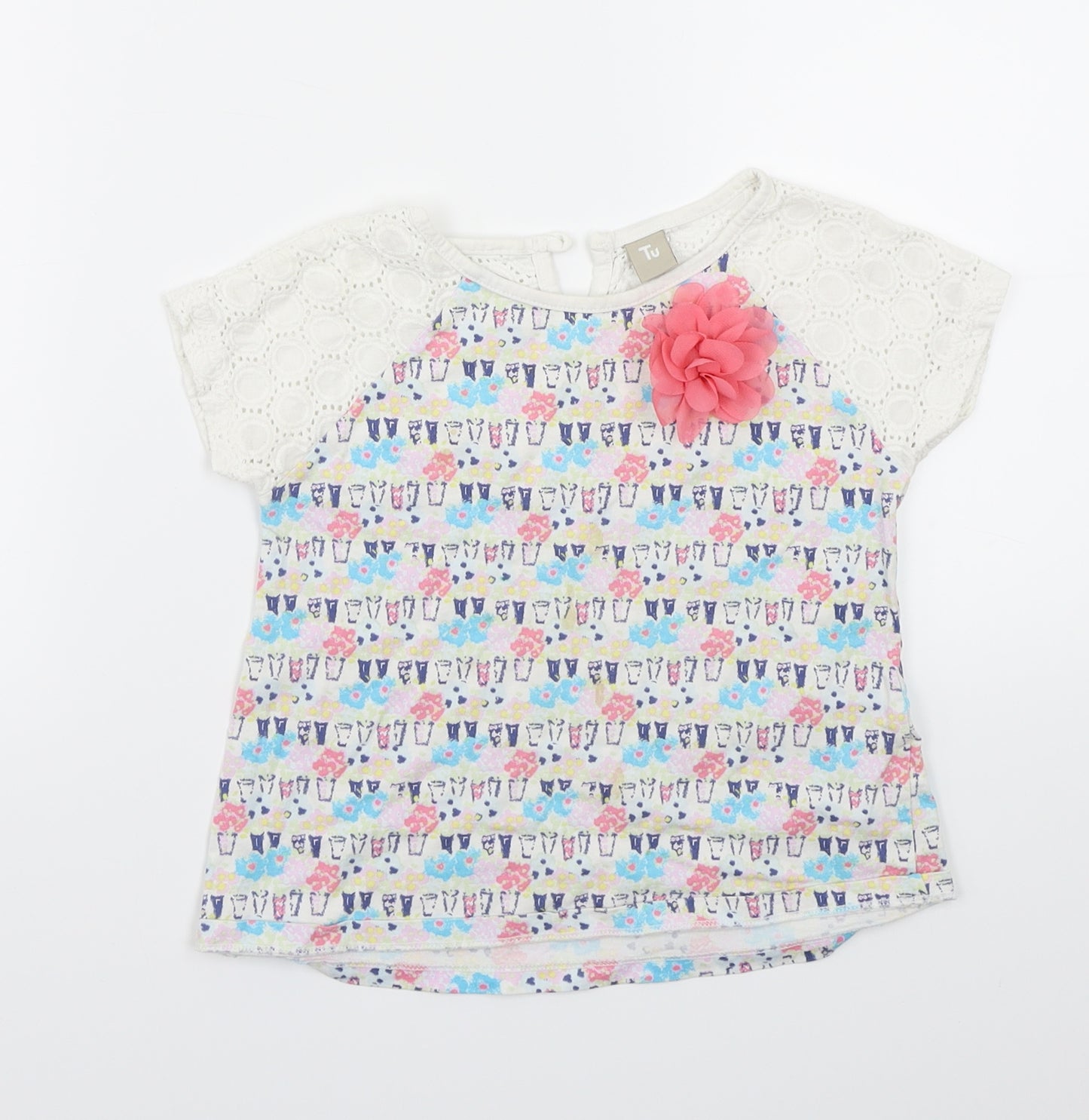 TU Girls White Floral  Basic T-Shirt Size 3-4 Years