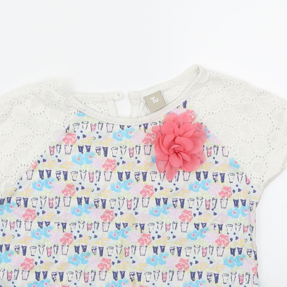 TU Girls White Floral  Basic T-Shirt Size 3-4 Years