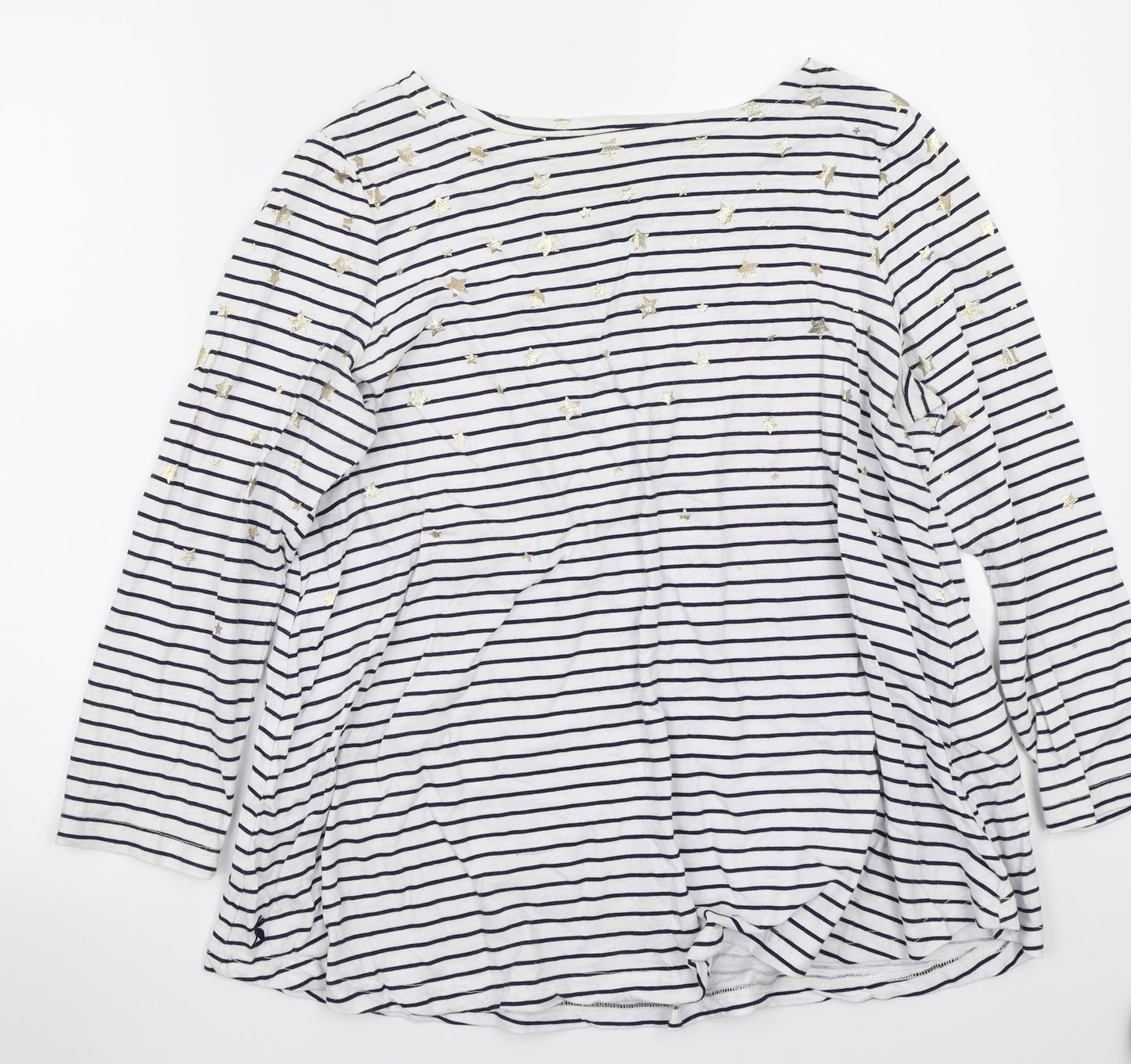 Joules Womens White Striped  Basic T-Shirt Size 12