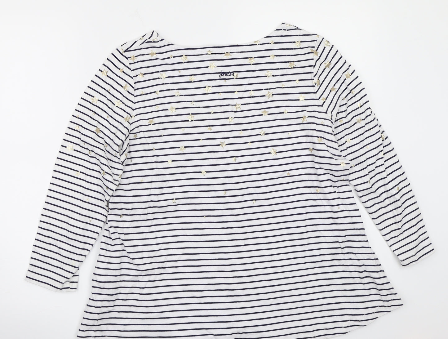 Joules Womens White Striped  Basic T-Shirt Size 12