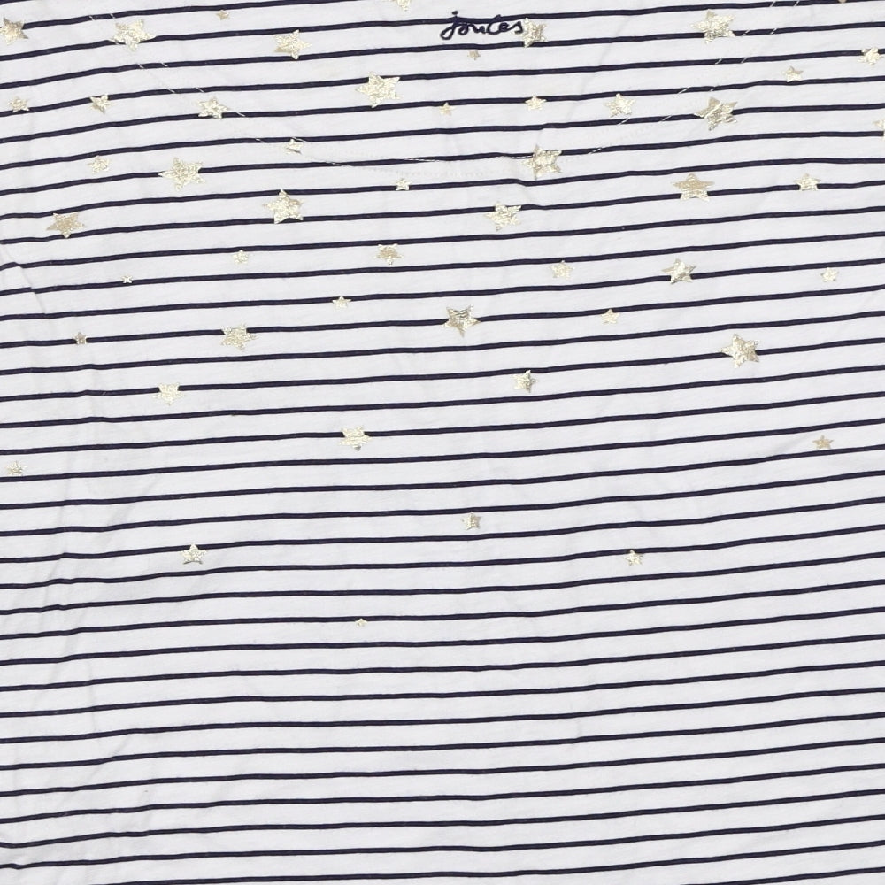 Joules Womens White Striped  Basic T-Shirt Size 12