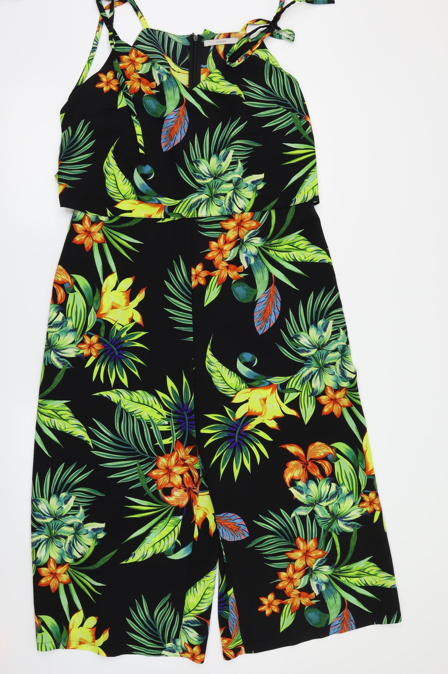 George Womens Black Floral  Jumpsuit One-Piece Size 14