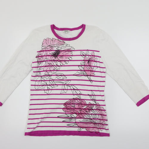 //text Womens White Striped  Pullover Jumper Size S