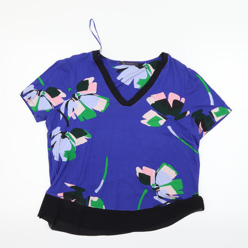 Marks and Spencer Womens Blue Floral  Basic T-Shirt Size 12