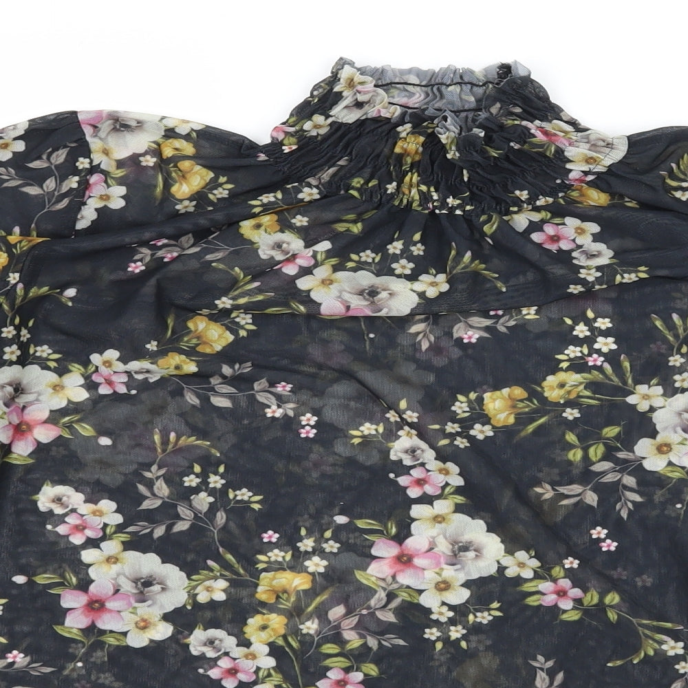 River Island Womens Blue Floral Mesh Basic T-Shirt Size 12