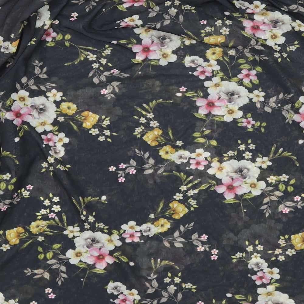 River Island Womens Blue Floral Mesh Basic T-Shirt Size 12