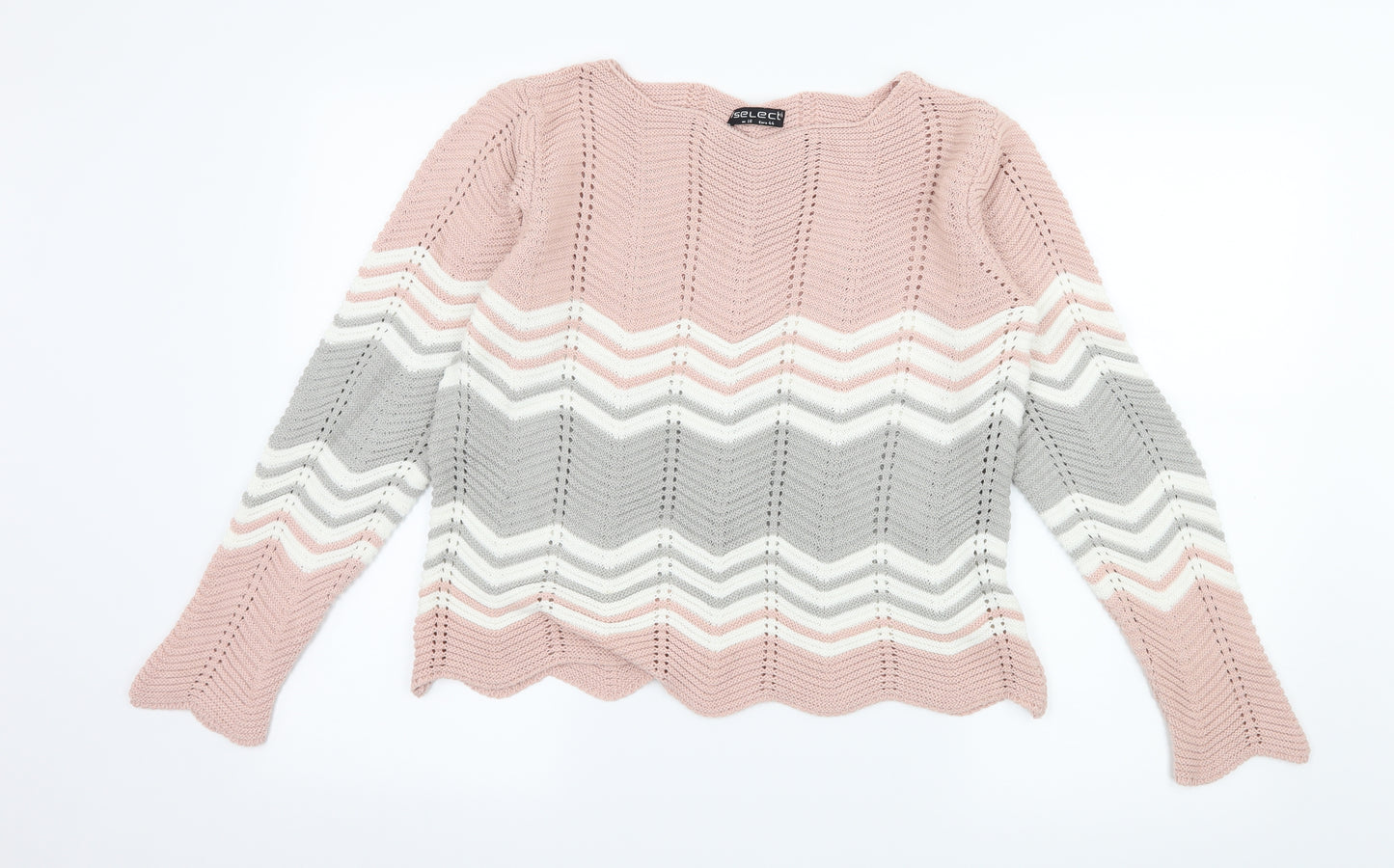 Select Womens Pink Striped Knit Pullover Jumper Size 16