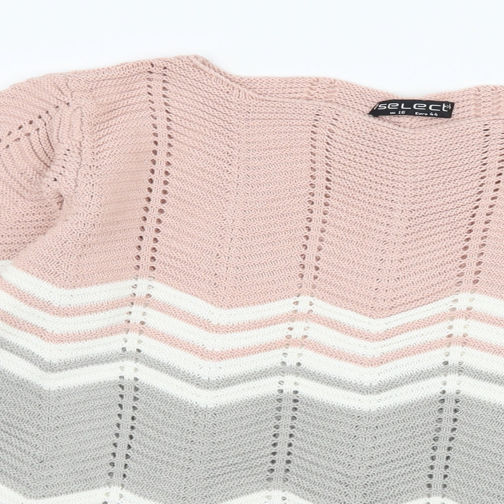 Select Womens Pink Striped Knit Pullover Jumper Size 16