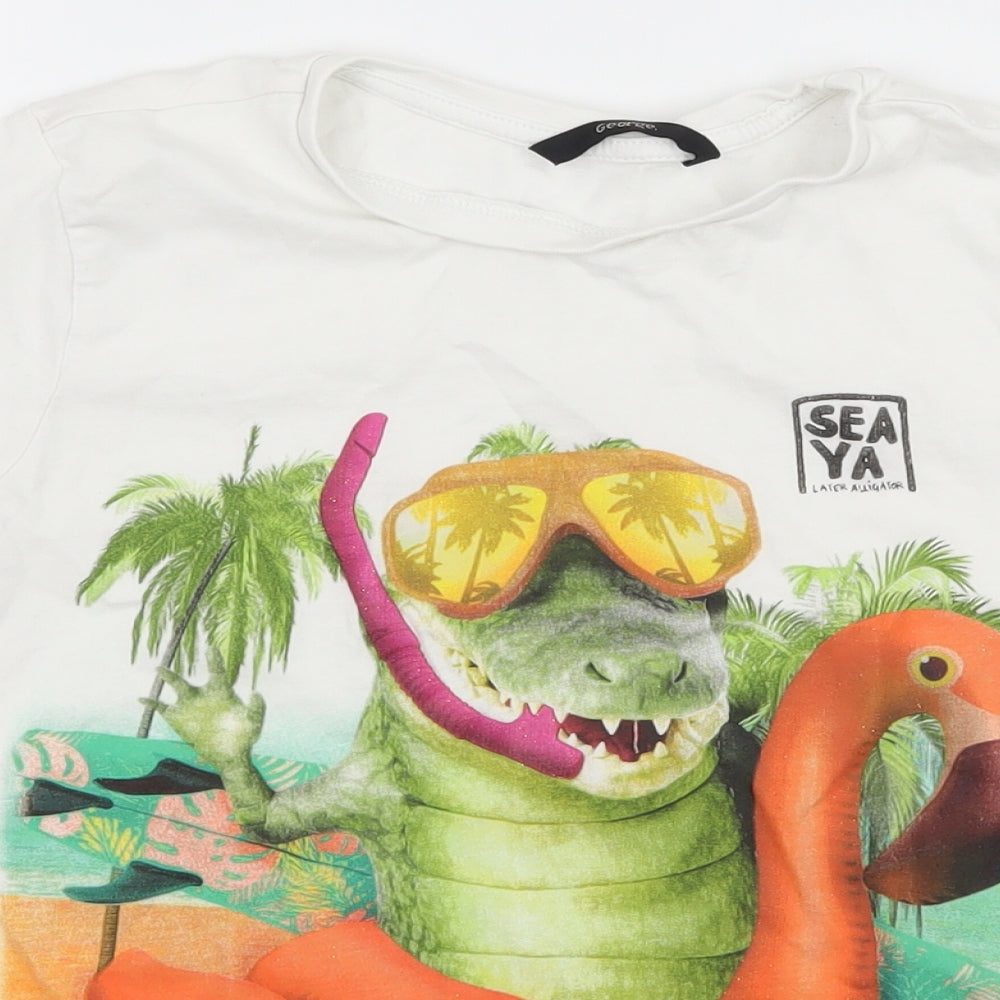 George Boys White  Jersey Basic T-Shirt Size 7-8 Years  - Holiday Dinosaur