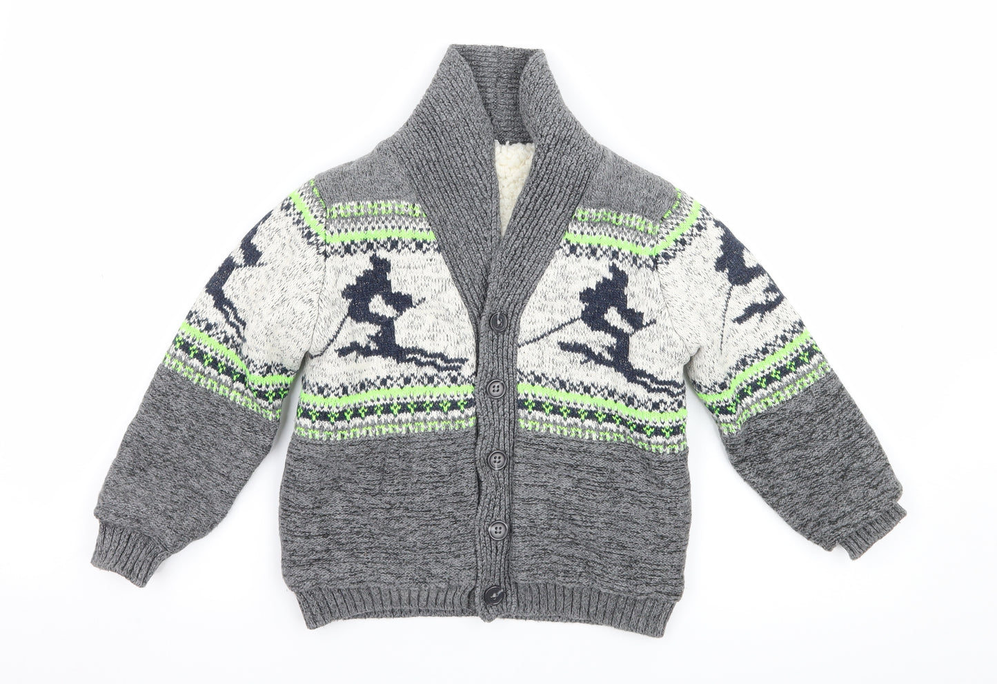 Marks and Spencer Boys Grey Striped Knit Jacket  Size 4-5 Years