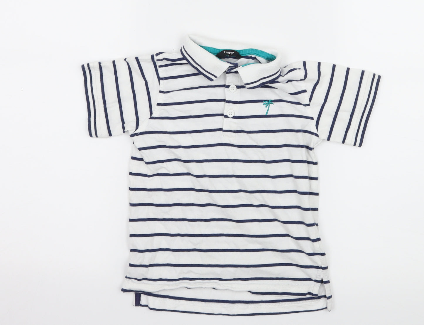 George Boys White Striped Jersey Basic T-Shirt Size 5-6 Years