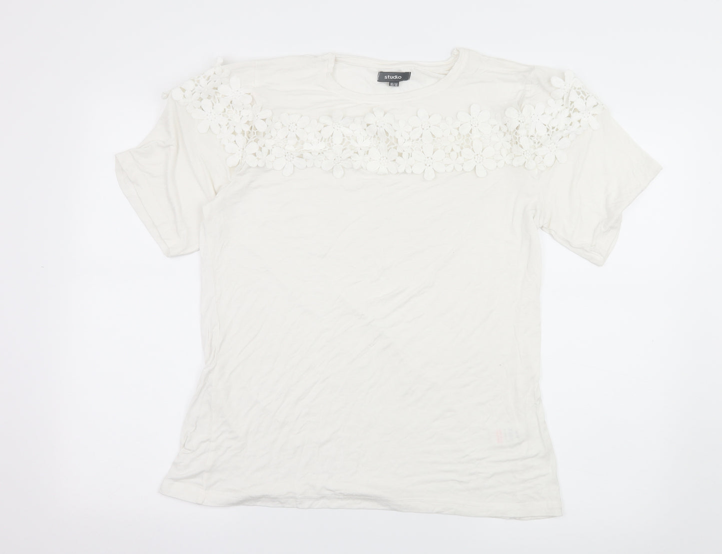 Studio Womens White  Jersey Basic T-Shirt Size 16