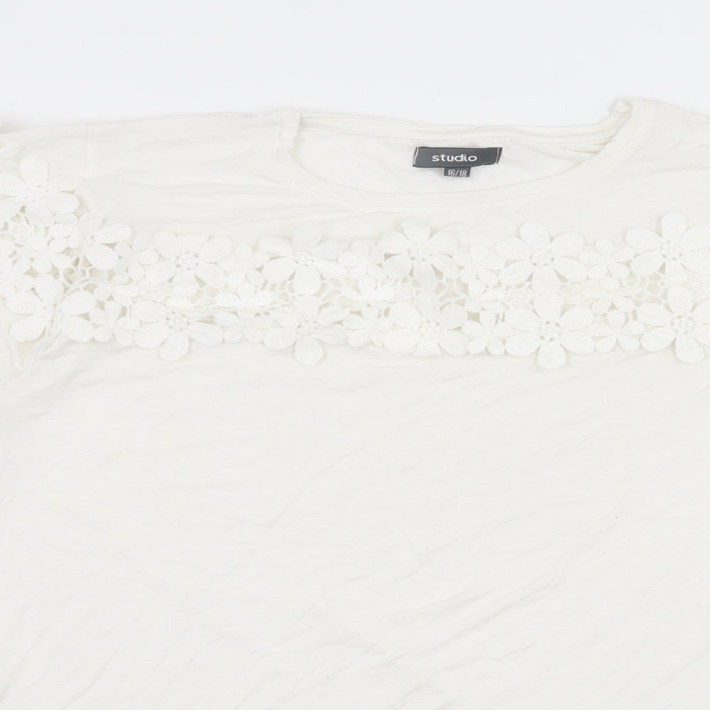 Studio Womens White  Jersey Basic T-Shirt Size 16