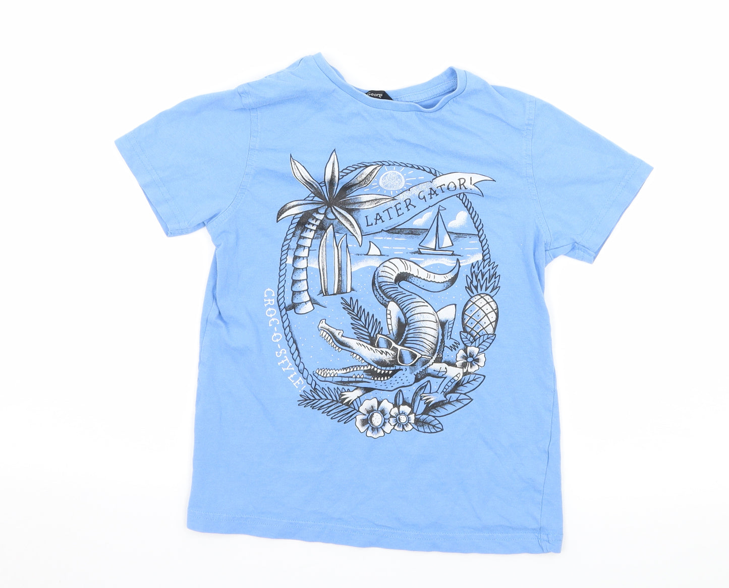 George Boys Blue Geometric Jersey Basic T-Shirt Size 7-8 Years  - Alligator