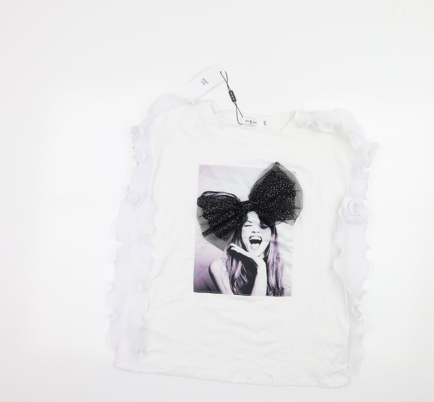 Yu & Me Womens White  Jersey Basic T-Shirt Size L  - Girl