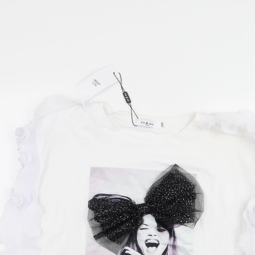 Yu & Me Womens White  Jersey Basic T-Shirt Size L  - Girl