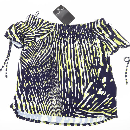 Marble Womens Blue Geometric Jersey Basic Blouse Size S