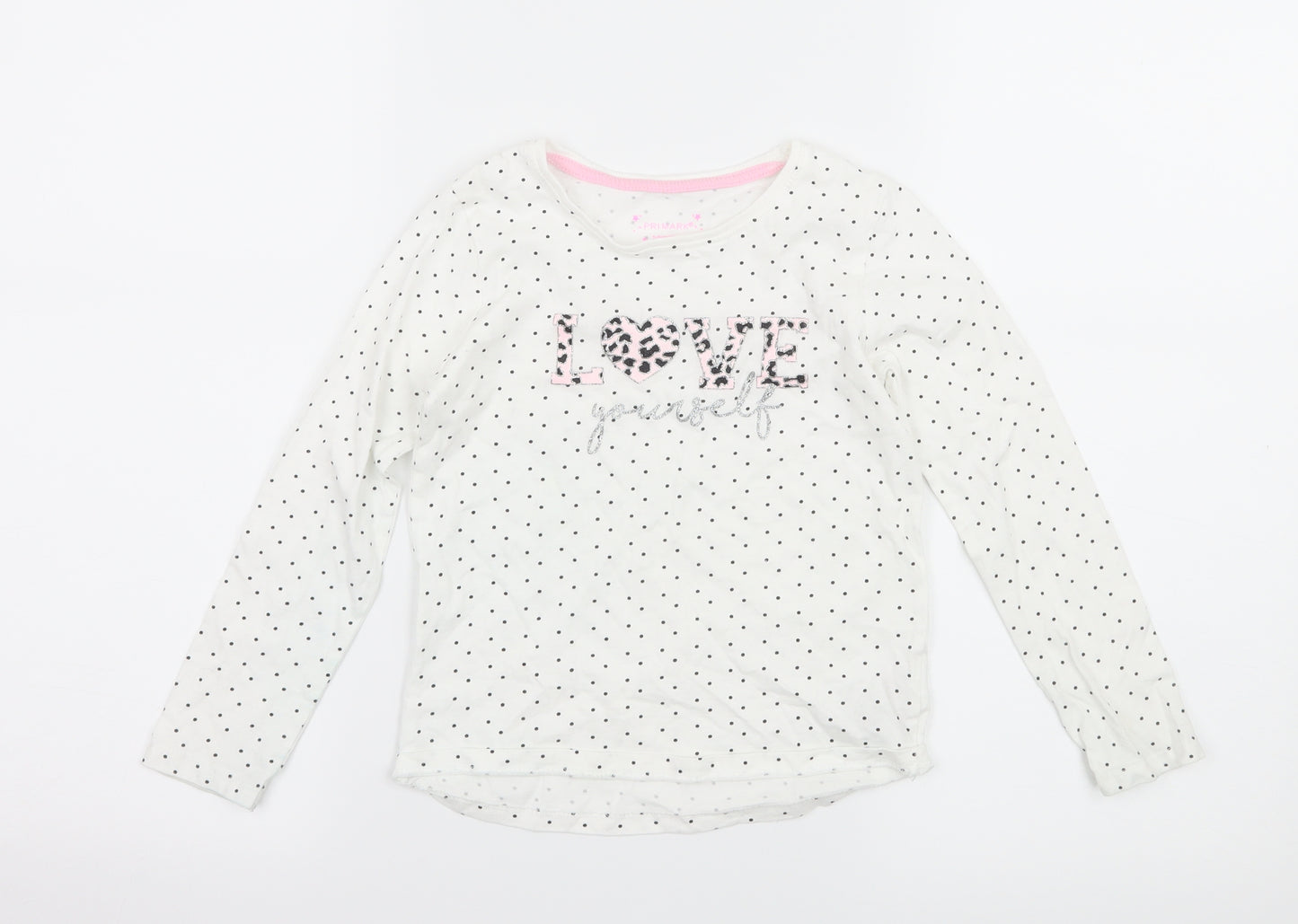 Primakr Girls White Polka Dot Jersey Basic T-Shirt Size 5-6 Years  - Love yourself