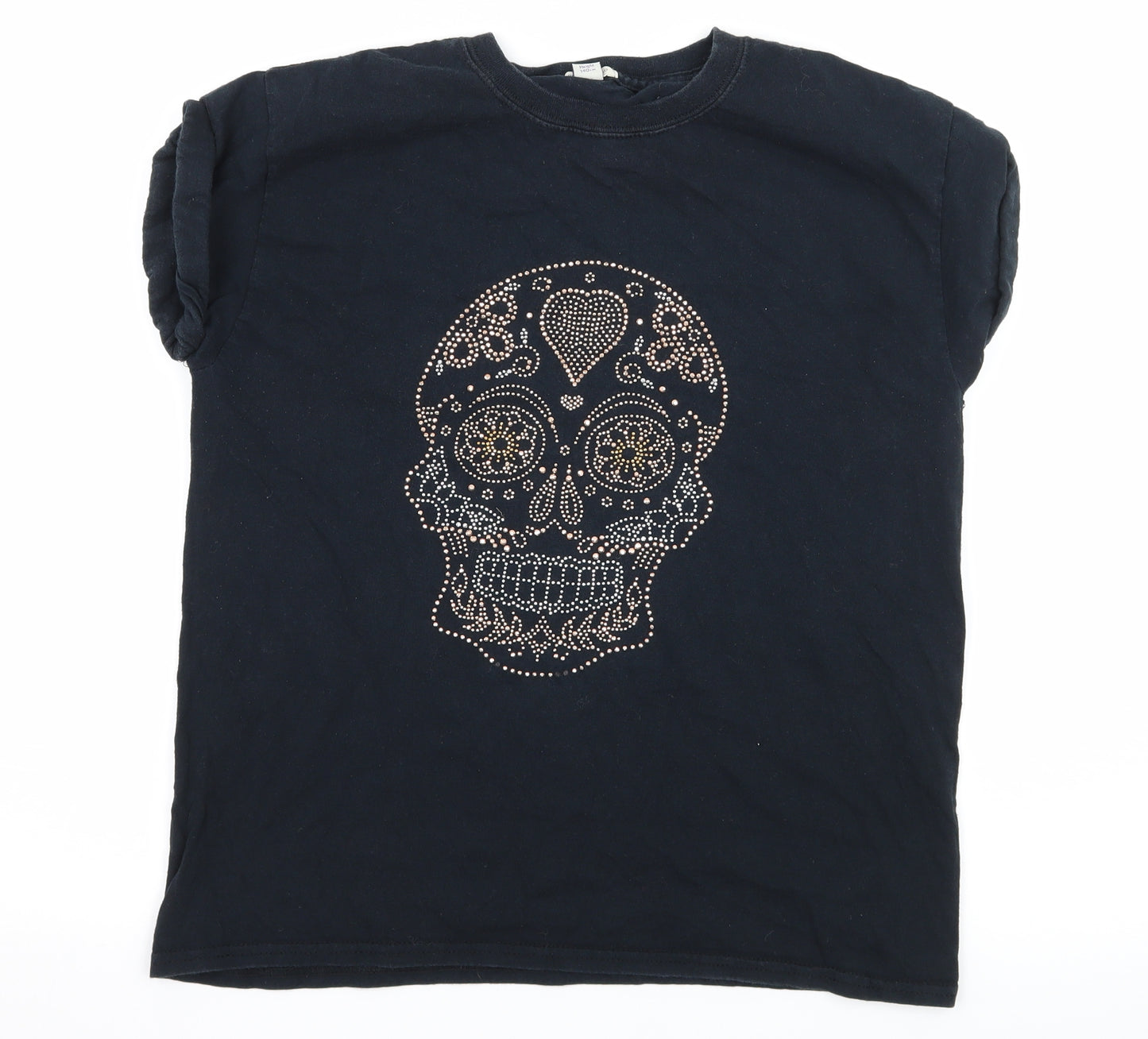 River Island Girls Black  Jersey Basic T-Shirt Size 9-10 Years  - Sugar Skull