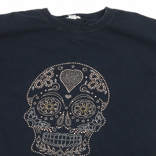 River Island Girls Black  Jersey Basic T-Shirt Size 9-10 Years  - Sugar Skull