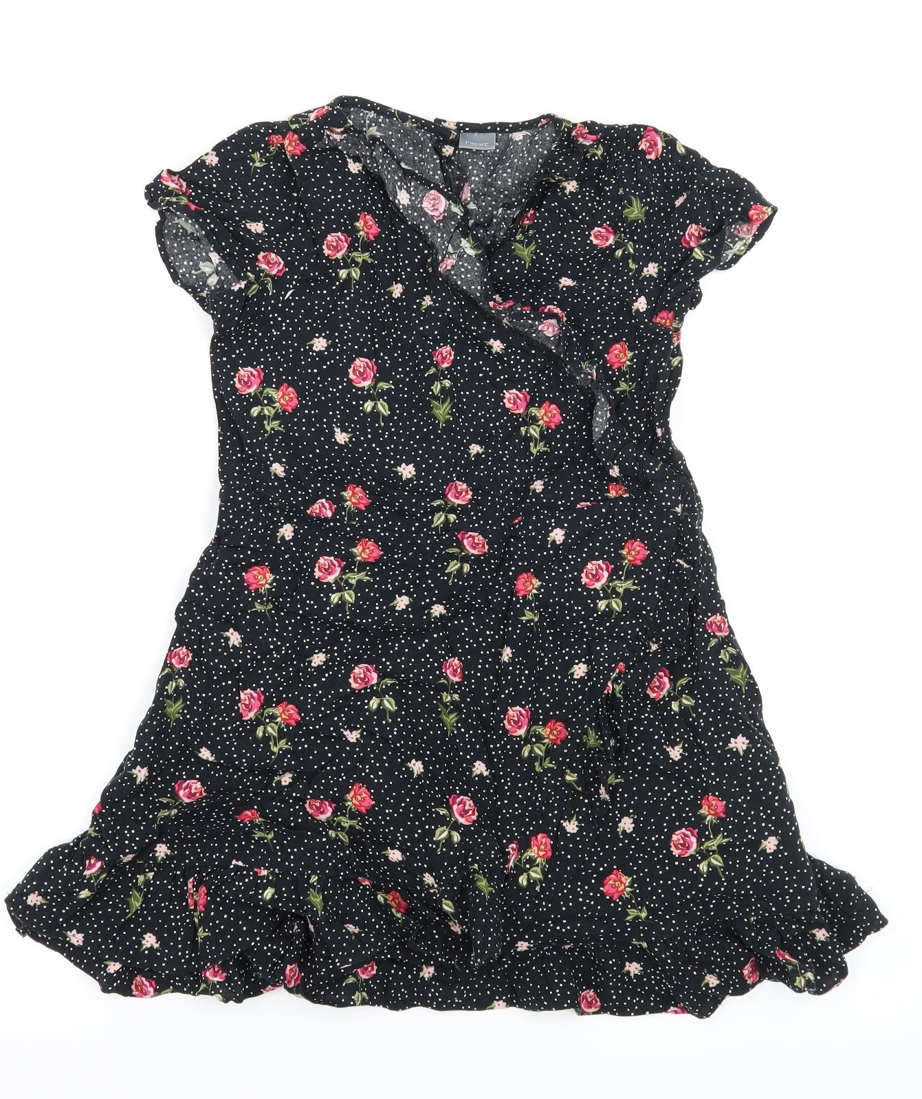 NEXT Girls Black Floral  Wrap Dress  Size 9 Years