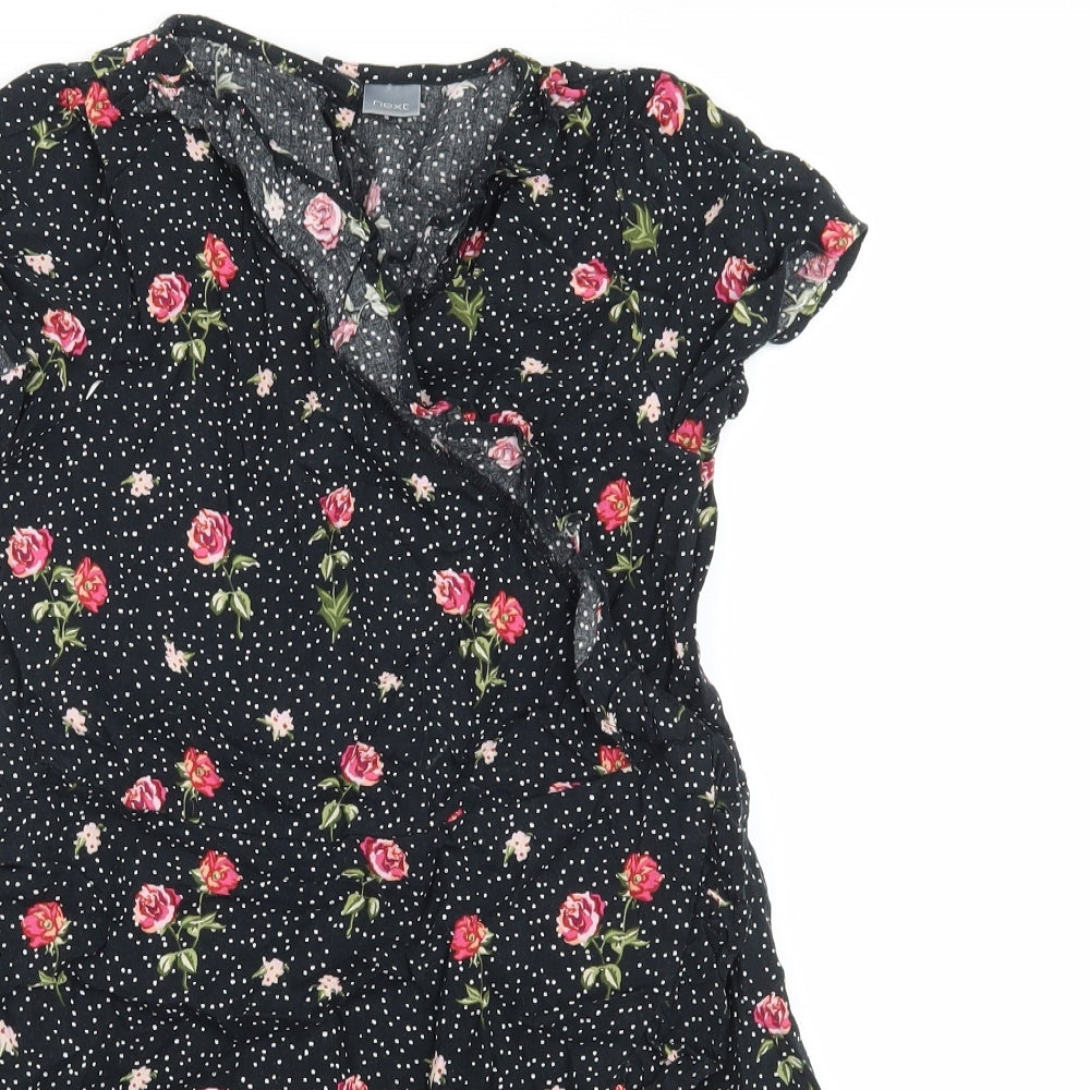 NEXT Girls Black Floral  Wrap Dress  Size 9 Years
