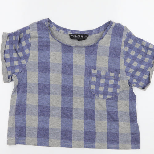 Topshop Womens Blue Check Jersey Basic T-Shirt Size 6