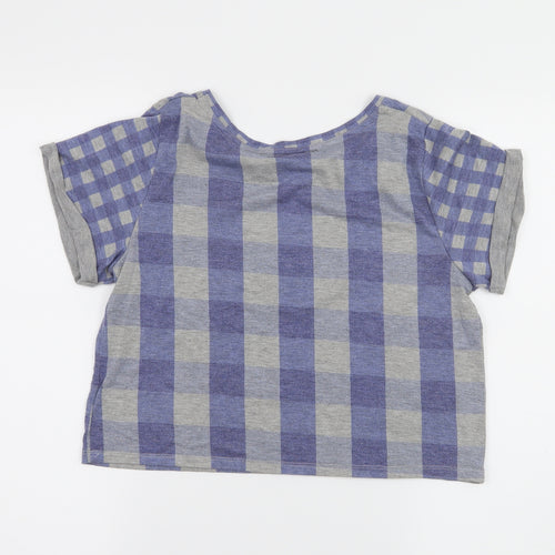 Topshop Womens Blue Check Jersey Basic T-Shirt Size 6
