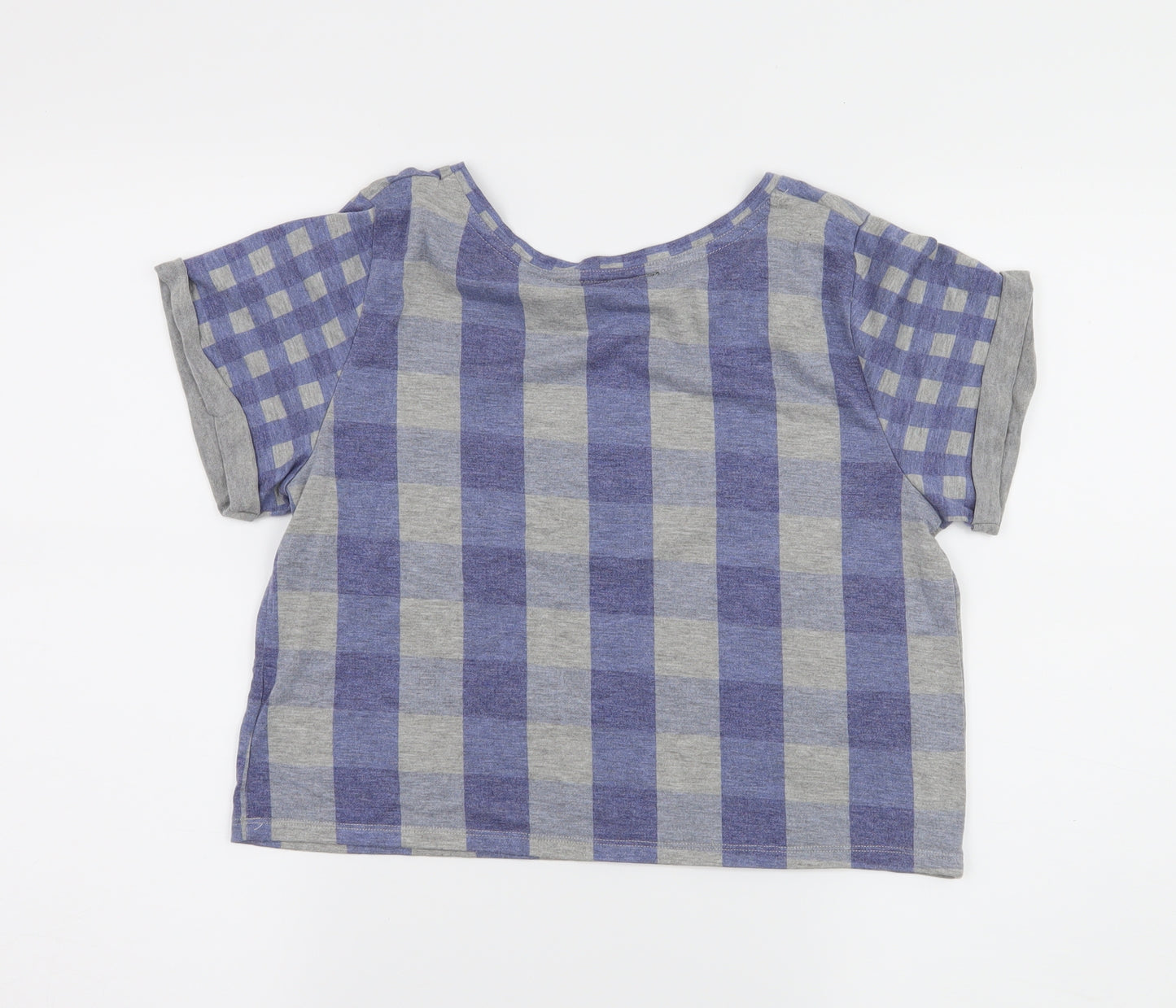 Topshop Womens Blue Check Jersey Basic T-Shirt Size 6