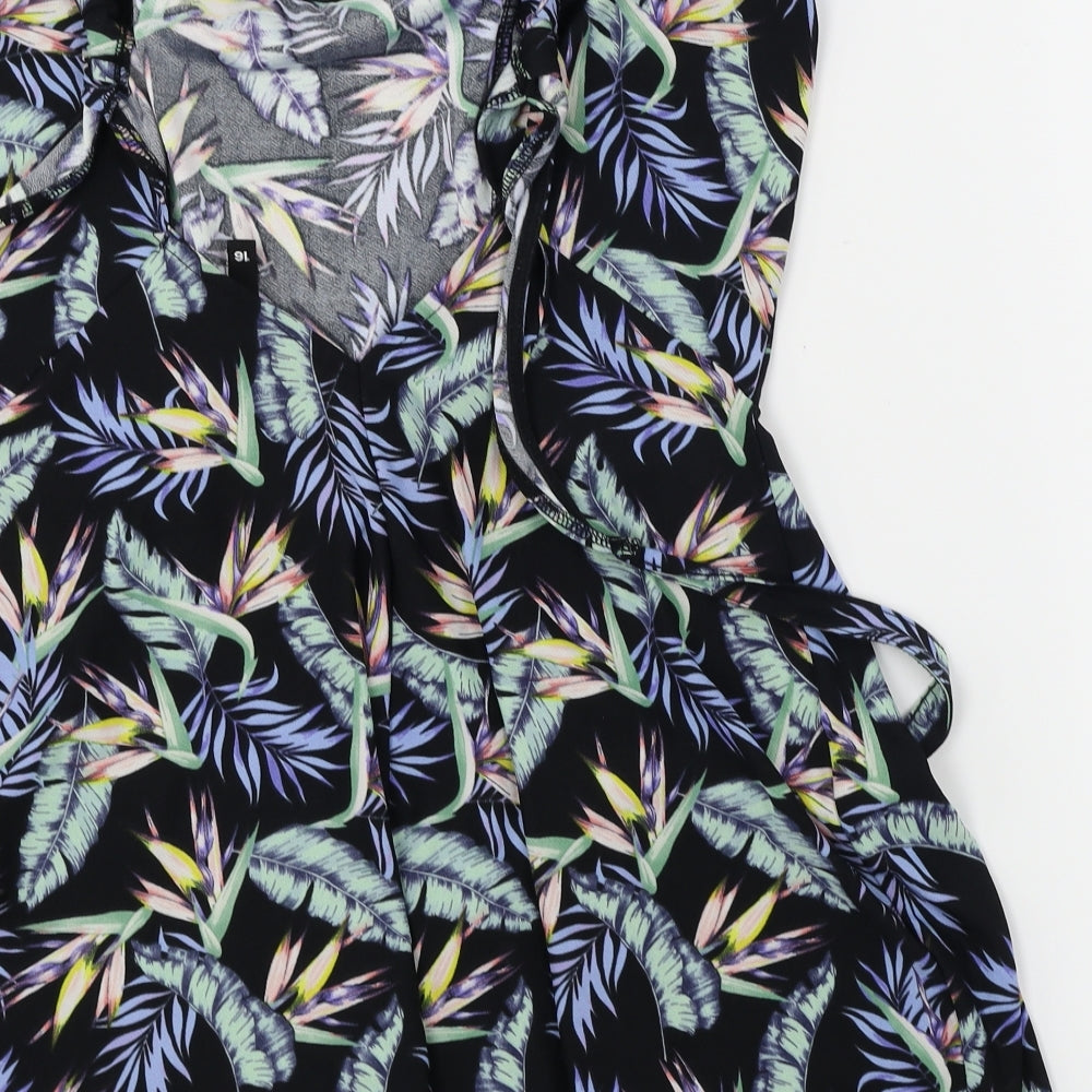 H&M  Womens Black Floral  Jumpsuit One-Piece Size 16