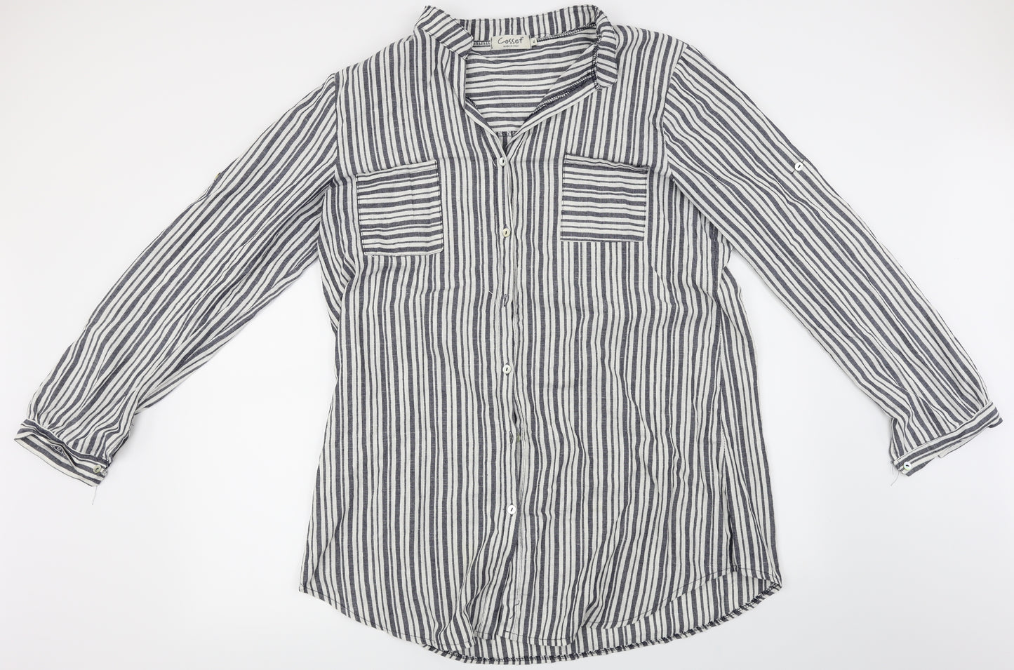 COSSET  Womens White Striped  Basic Button-Up Size XL