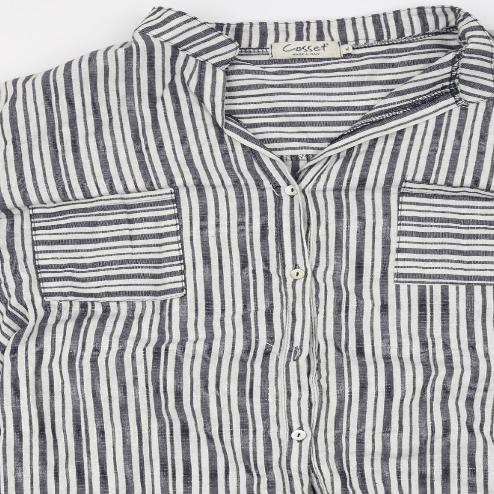 COSSET  Womens White Striped  Basic Button-Up Size XL