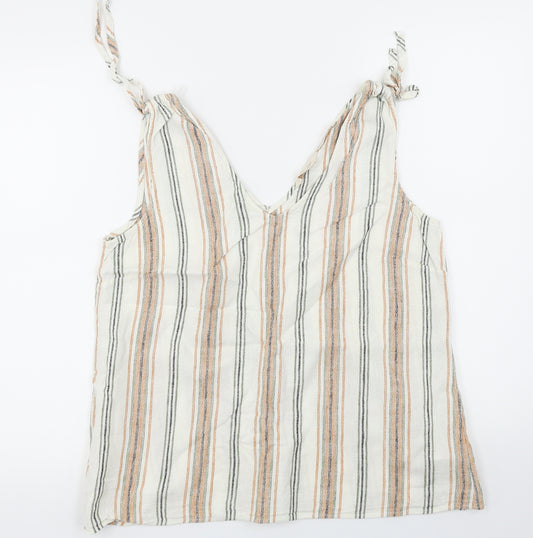 Front view of F&F women’s white striped basic t-shirt, size UK 12