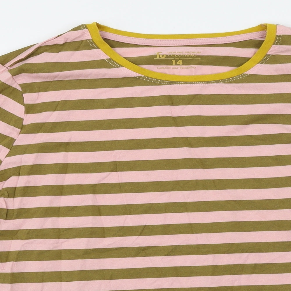 TU Womens Pink Striped  Basic T-Shirt Size 14