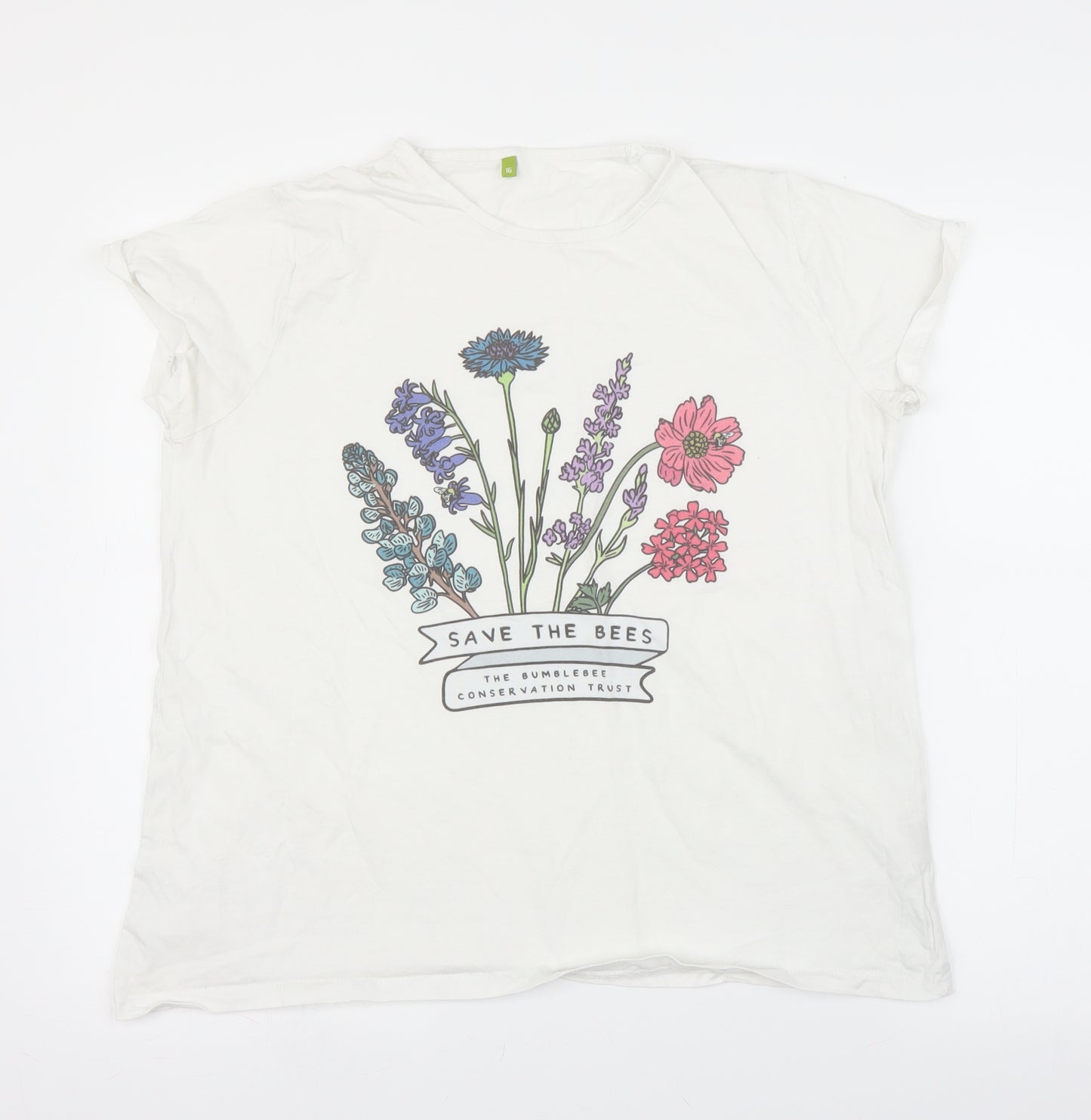 Rapanui Womens White Floral  Basic T-Shirt Size 16  - Bees