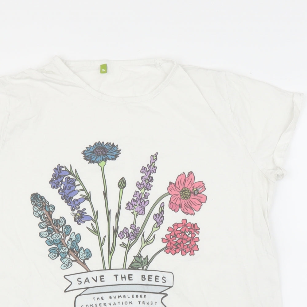 Rapanui Womens White Floral  Basic T-Shirt Size 16  - Bees