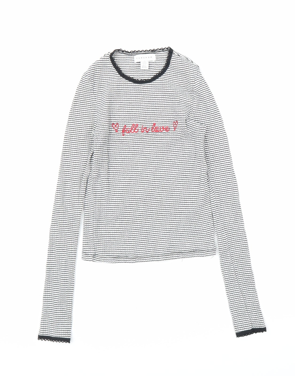 Topshop Womens White Striped  Basic T-Shirt Size 6