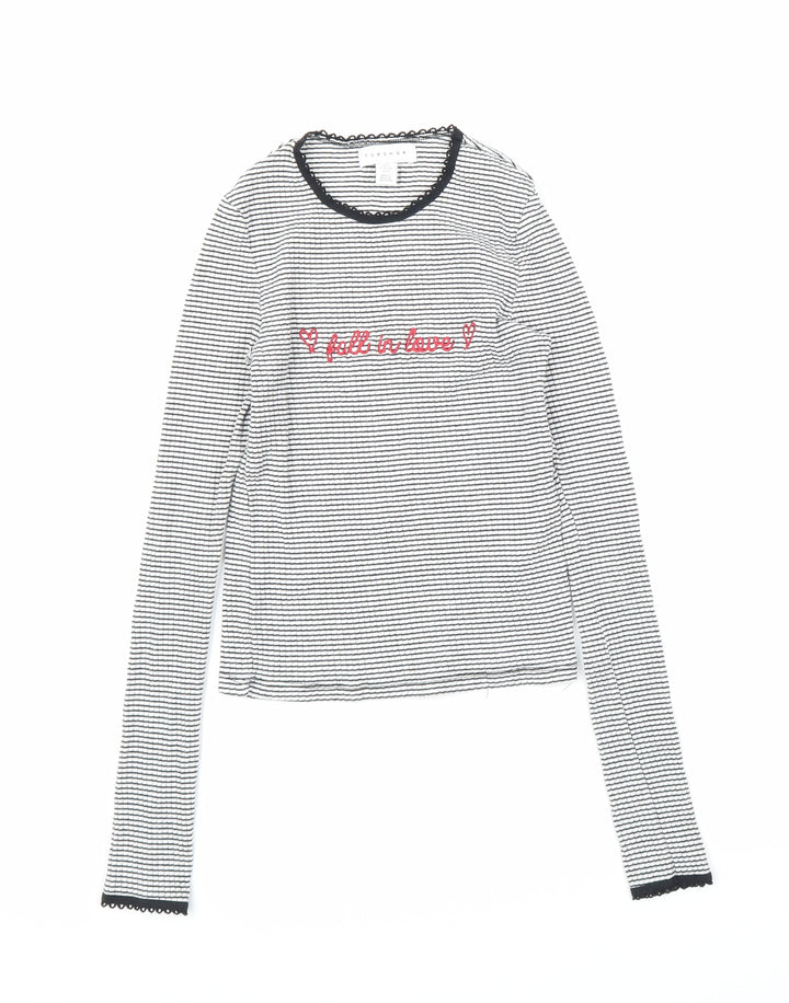 Topshop Womens White Striped  Basic T-Shirt Size 6