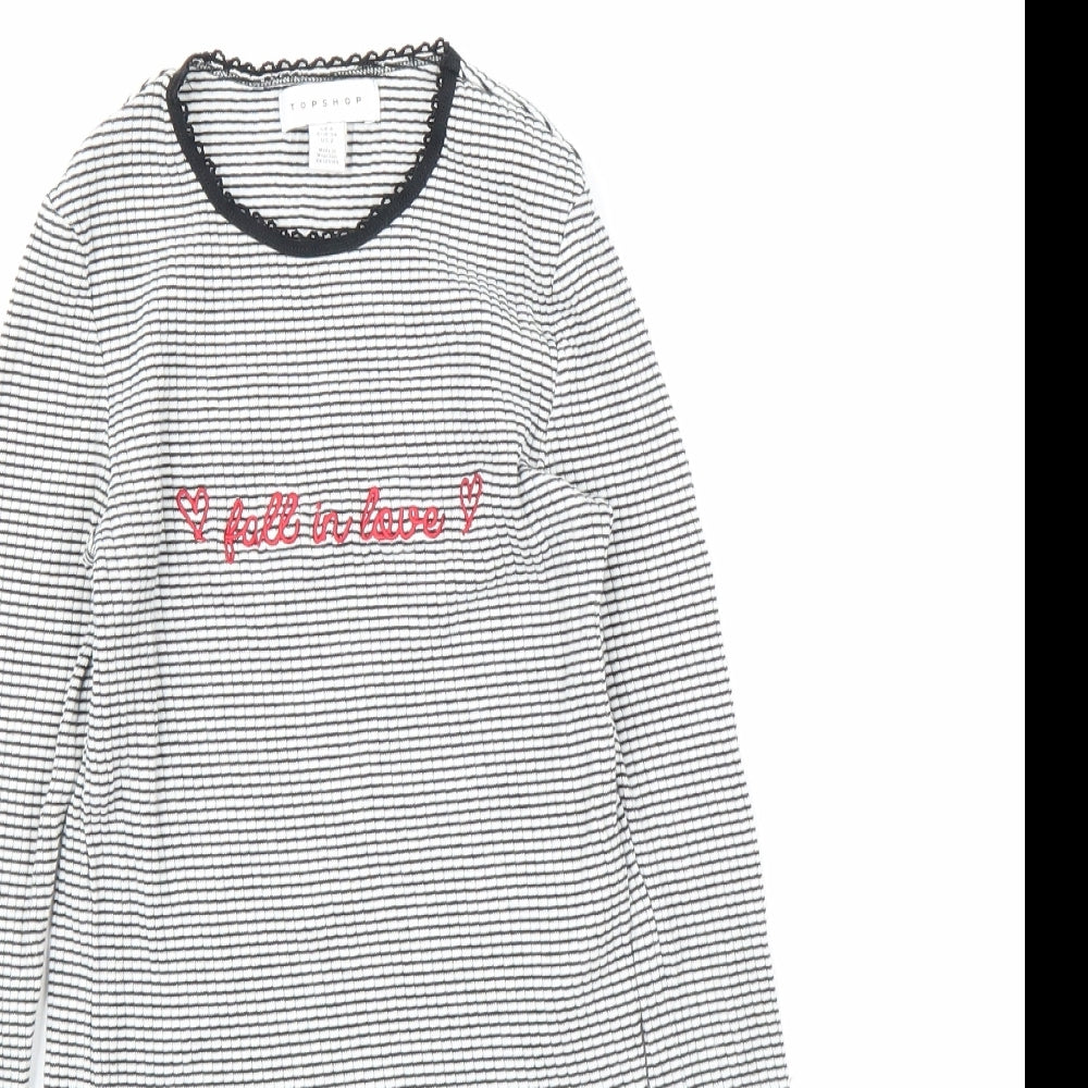 Topshop Womens White Striped  Basic T-Shirt Size 6
