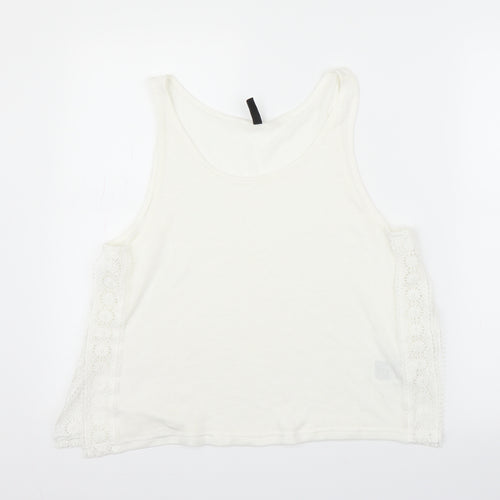 H&M Womens White Floral  Basic Tank Size M  - Split sides