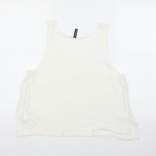 H&M Womens White Floral  Basic Tank Size M  - Split sides