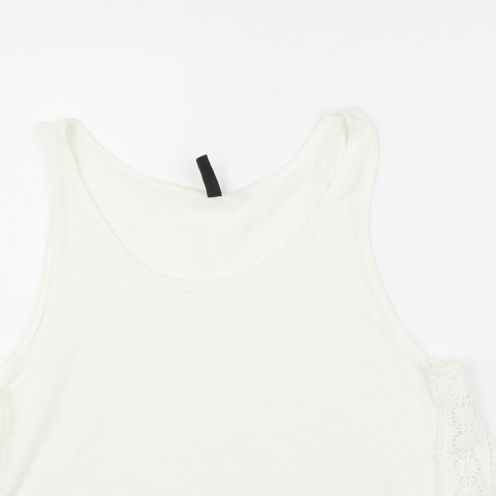 H&M Womens White Floral  Basic Tank Size M  - Split sides