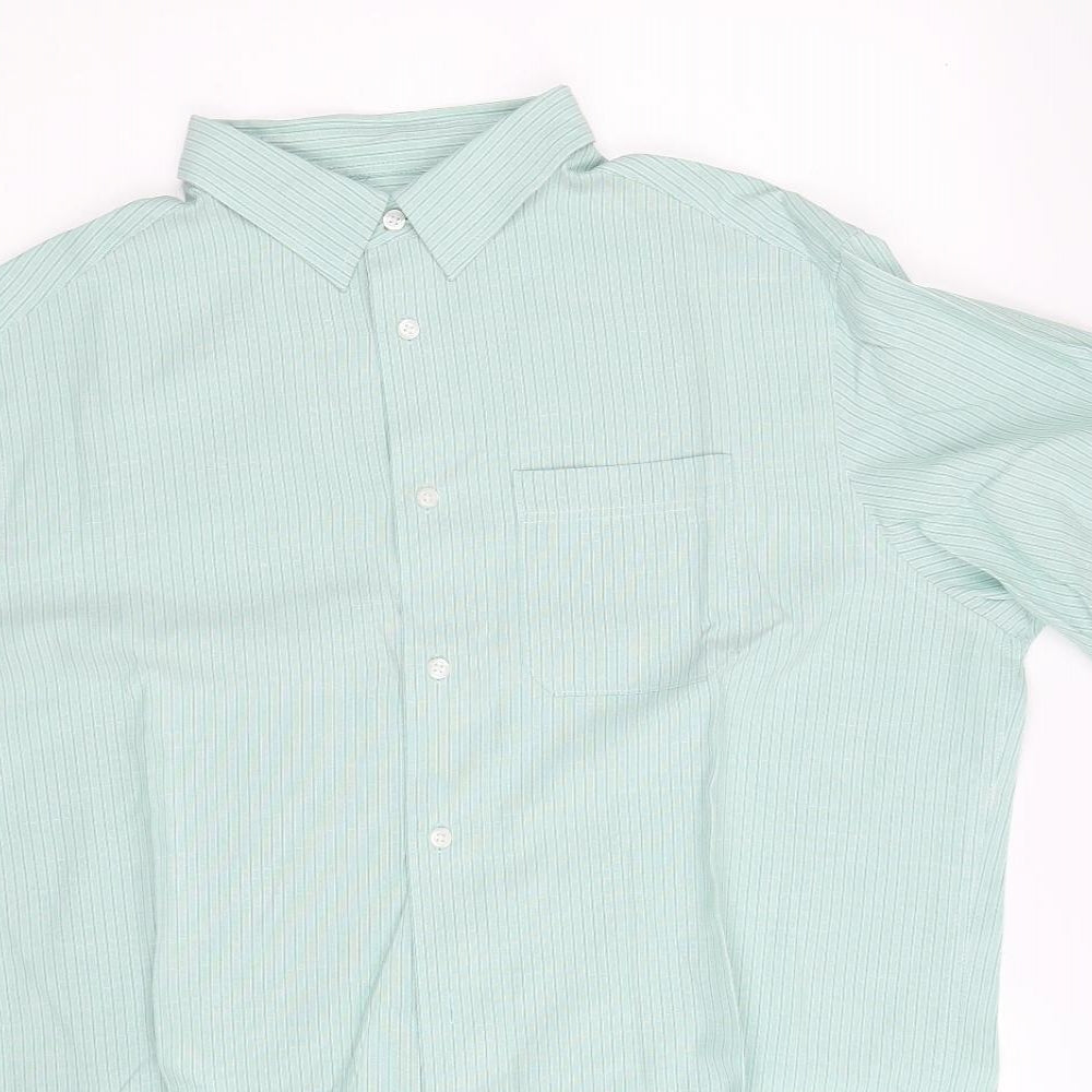 M&S Collection Mens Green Striped   Button-Up Size XL