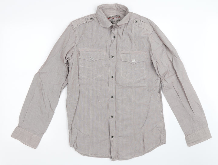 NEXT Mens Brown Striped   Button-Up Size M